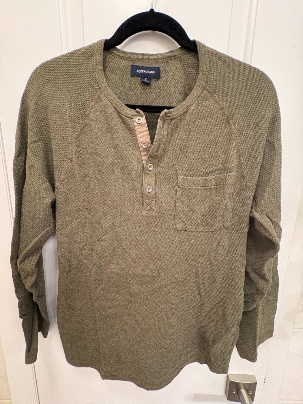 J.Crew Jeans Olive Waffle Knit Henley Shirt Medium